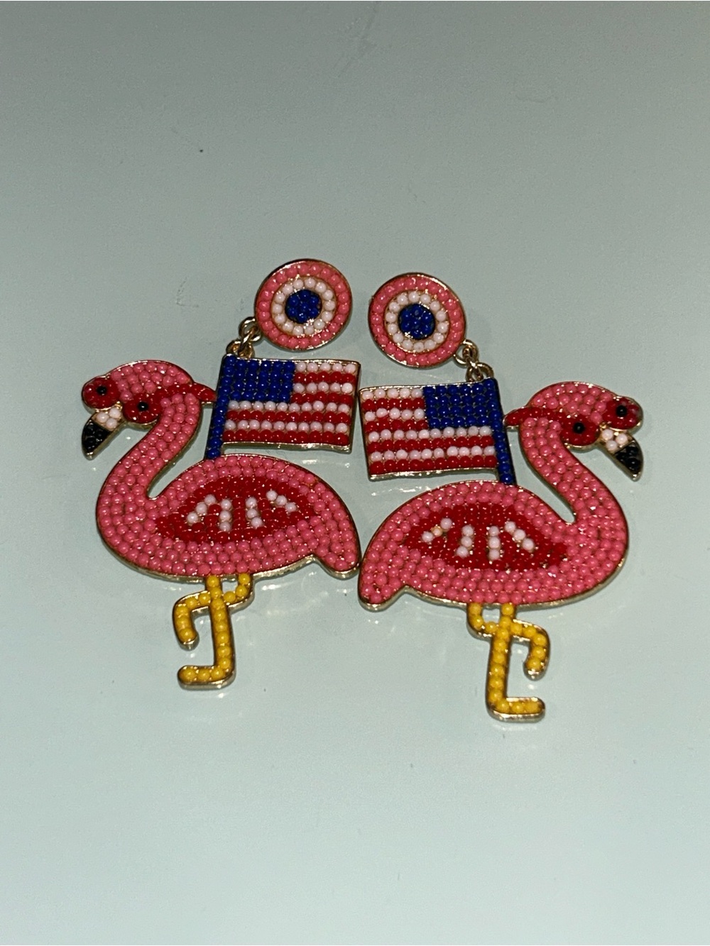 Pink Beaded Flamingo Flag Statement Earrings